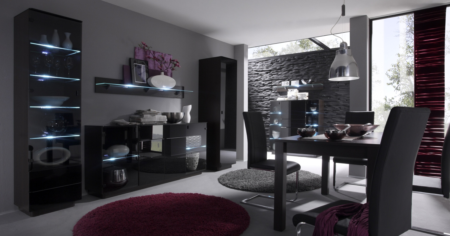 Obývací sestava Astor C – provedení wenge / černé sklo Obývací sestava Astor C – provedení wenge / černé sklo