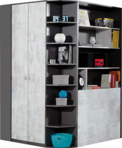 Rohová šatní skříň s policemi Timi 1